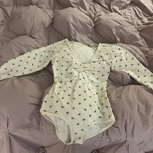 ARQ Cream Long Sleeve Floral Print Bodysuit